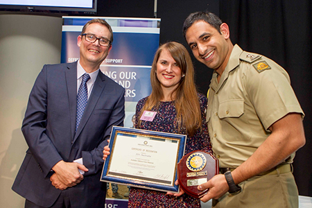 Lt. Samuel Abdelsayed receives the 'Employer Support Award - Medium Business' on behalf of JDS.